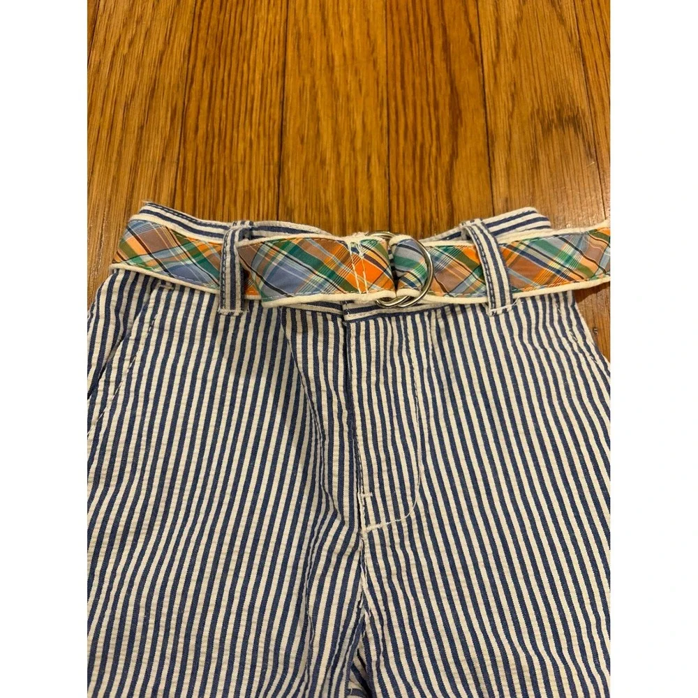 Ralph Lauren Baby Boys Blue White Seersucker Pants Plaid Belt 9M  Trousers